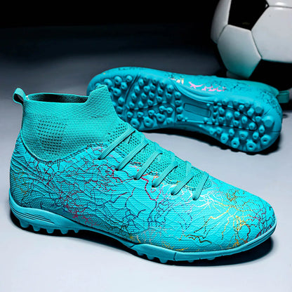 Professional High Top Soccer Shoes for Men, Tf, Broken Nails, Short Nails, Artificial Grass Training, Breathable, Anti Slip