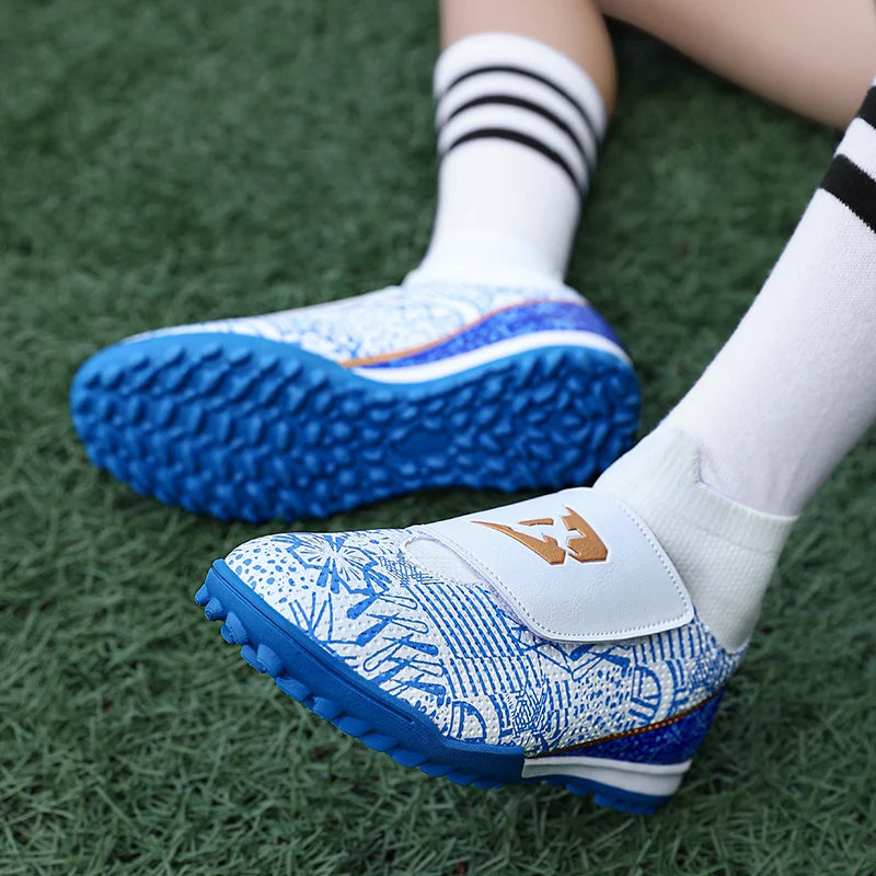 High Quality Turf Soccer Shoes Boys Girls High Top HOOK&LOOP Kids Futsal Sneakers Fashion Green TF Football Boots For Children