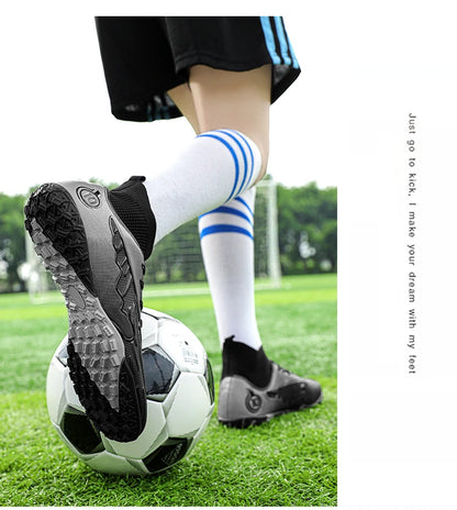 Mens Soccer Cleats Outdoor Lightweight High-Top Training Boots, Professional Athletic Long Spikes and TF Ground Football Shoes