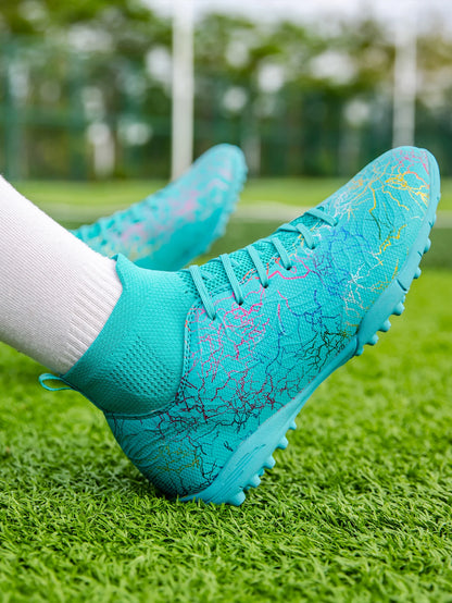 Professional High Top Soccer Shoes for Men, Tf, Broken Nails, Short Nails, Artificial Grass Training, Breathable, Anti Slip