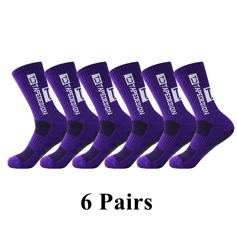 6Pairs/Lot New ANTI SLIP Tapedesign Football Socks Mid Calf Non-Slip Soccer Sport Cycling Sports Mens Sock EU38-44