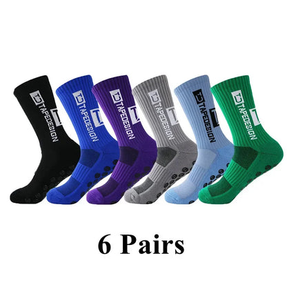 6Pairs/Lot New ANTI SLIP Tapedesign Football Socks Mid Calf Non-Slip Soccer Sport Cycling Sports Mens Sock EU38-44