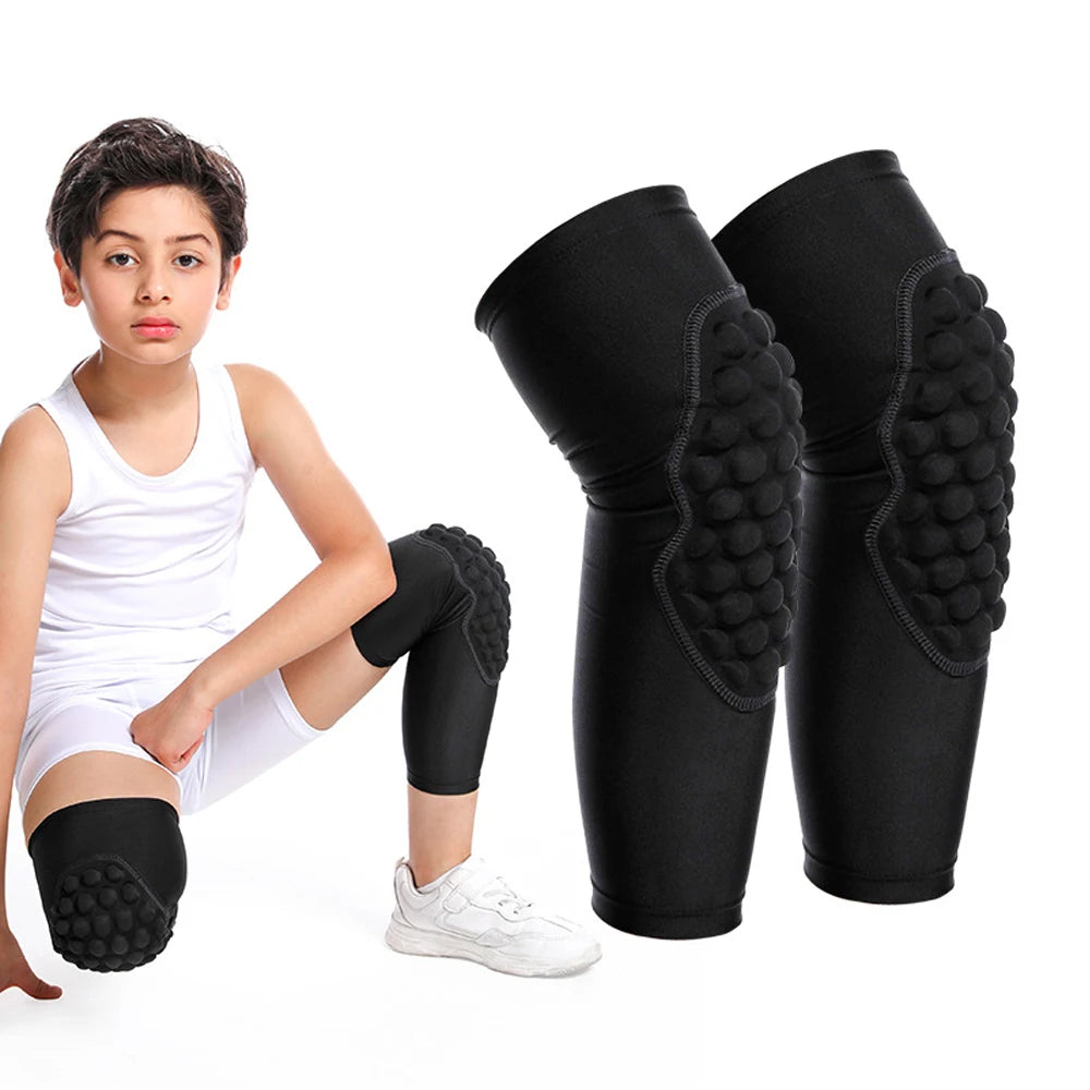 1 peça joelheira de compressão esportiva tipo colmeia para crianças/jovens de 5 a 15 anos, equipamento de proteção para basquete, beisebol e futebol americano