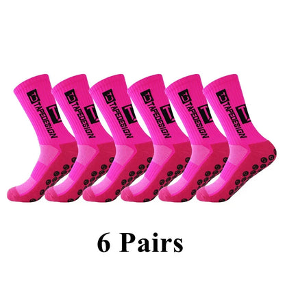 6Pairs/Lot New ANTI SLIP Tapedesign Football Socks Mid Calf Non-Slip Soccer Sport Cycling Sports Mens Sock EU38-44