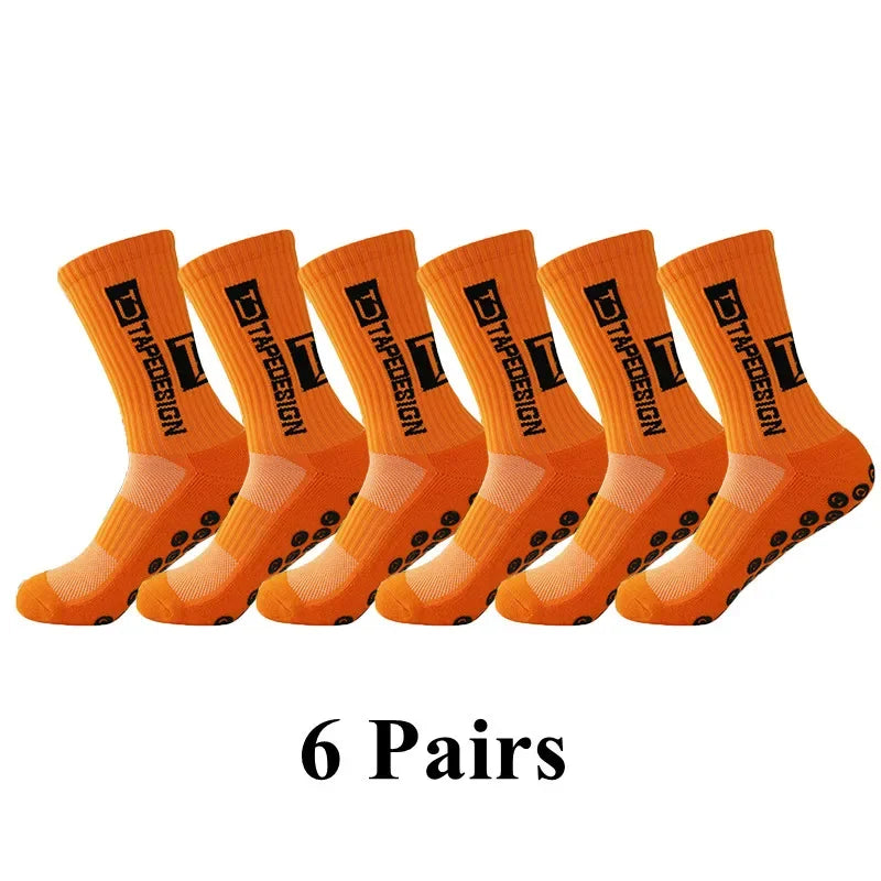 6Pairs/Lot New ANTI SLIP Tapedesign Football Socks Mid Calf Non-Slip Soccer Sport Cycling Sports Mens Sock EU38-44