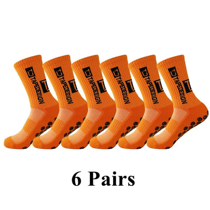 6Pairs/Lot New ANTI SLIP Tapedesign Football Socks Mid Calf Non-Slip Soccer Sport Cycling Sports Mens Sock EU38-44