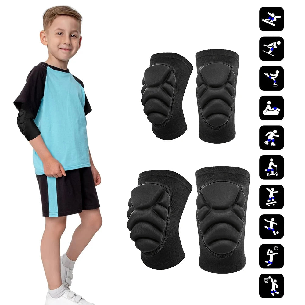 1Pair Thick Sponge Knee & Elbow Pads for Kids/Youth - Heavy-Duty Protective Gear for Basketball - Non-Slip Breathable Design
