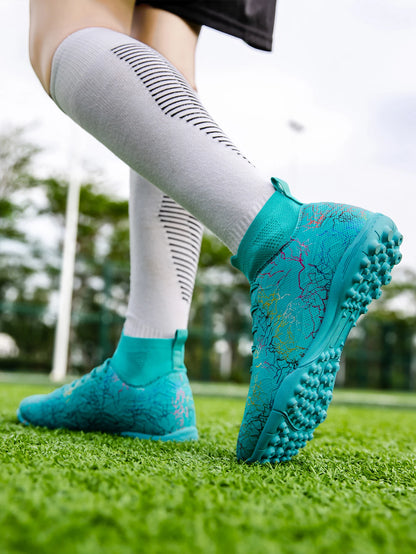 Professional High Top Soccer Shoes for Men, Tf, Broken Nails, Short Nails, Artificial Grass Training, Breathable, Anti Slip