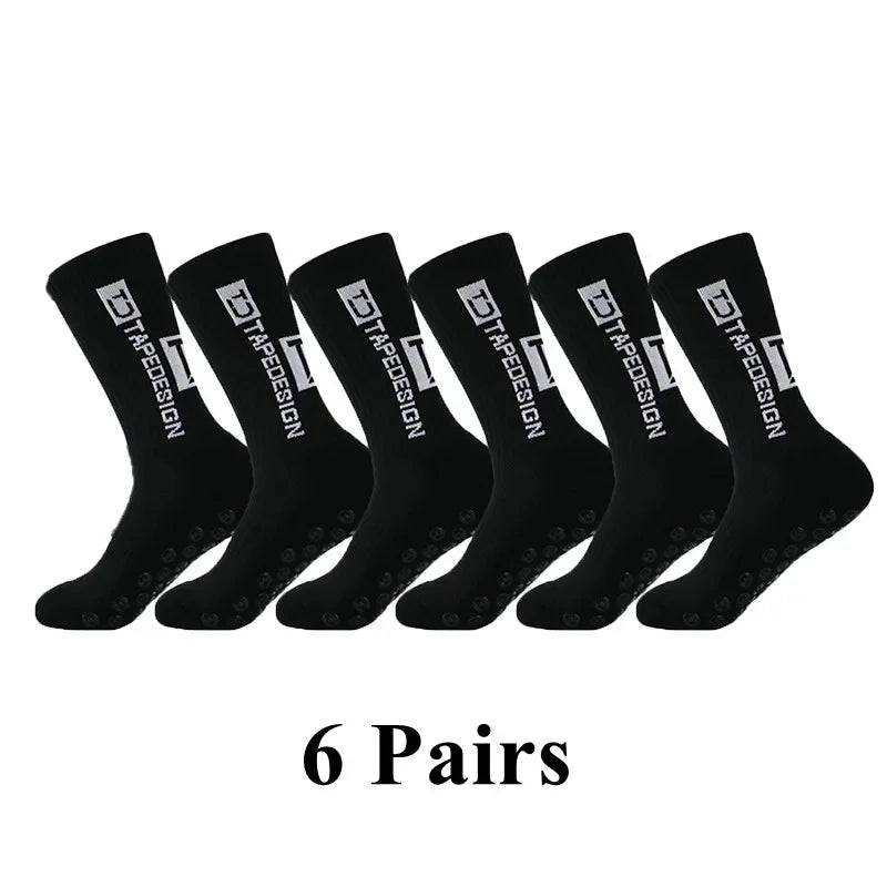 6Pairs/Lot New ANTI SLIP Tapedesign Football Socks Mid Calf Non-Slip Soccer Sport Cycling Sports Mens Sock EU38-44