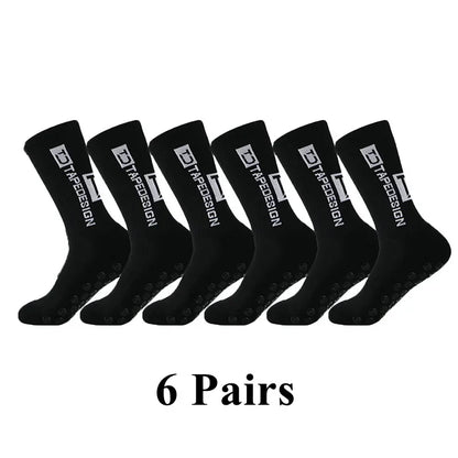 6Pairs/Lot New ANTI SLIP Tapedesign Football Socks Mid Calf Non-Slip Soccer Sport Cycling Sports Mens Sock EU38-44