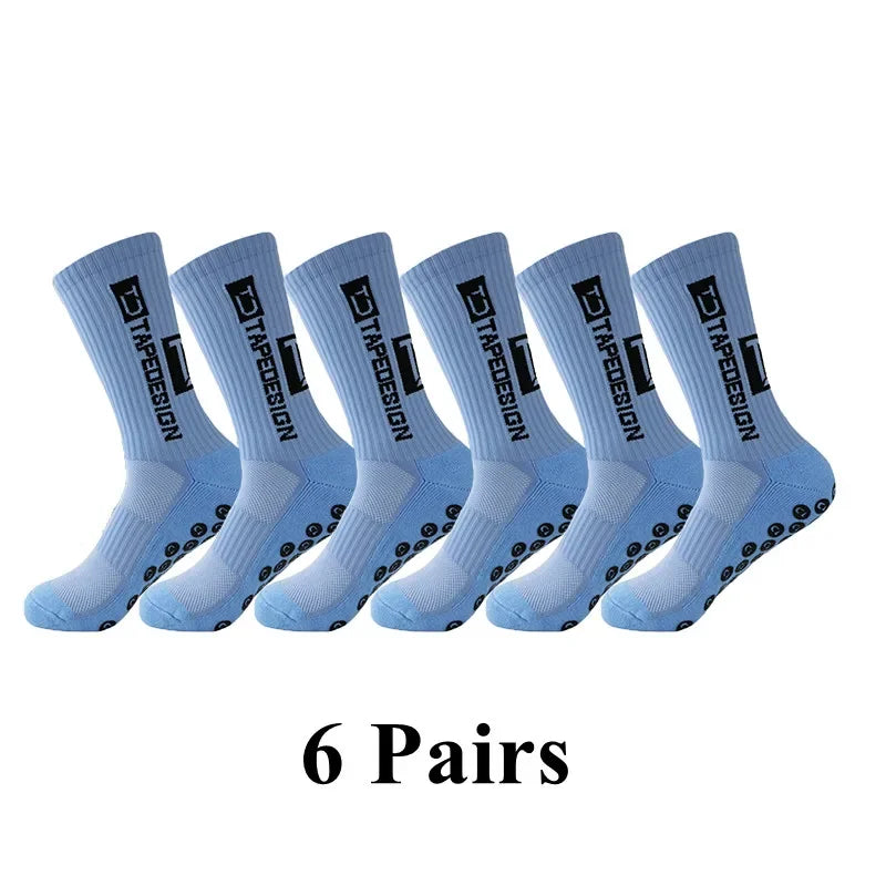 6Pairs/Lot New ANTI SLIP Tapedesign Football Socks Mid Calf Non-Slip Soccer Sport Cycling Sports Mens Sock EU38-44