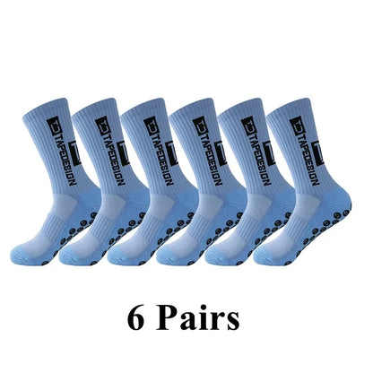 6Pairs/Lot New ANTI SLIP Tapedesign Football Socks Mid Calf Non-Slip Soccer Sport Cycling Sports Mens Sock EU38-44