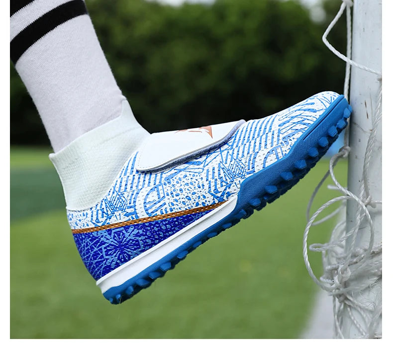 High Quality Turf Soccer Shoes Boys Girls High Top HOOK&LOOP Kids Futsal Sneakers Fashion Green TF Football Boots For Children