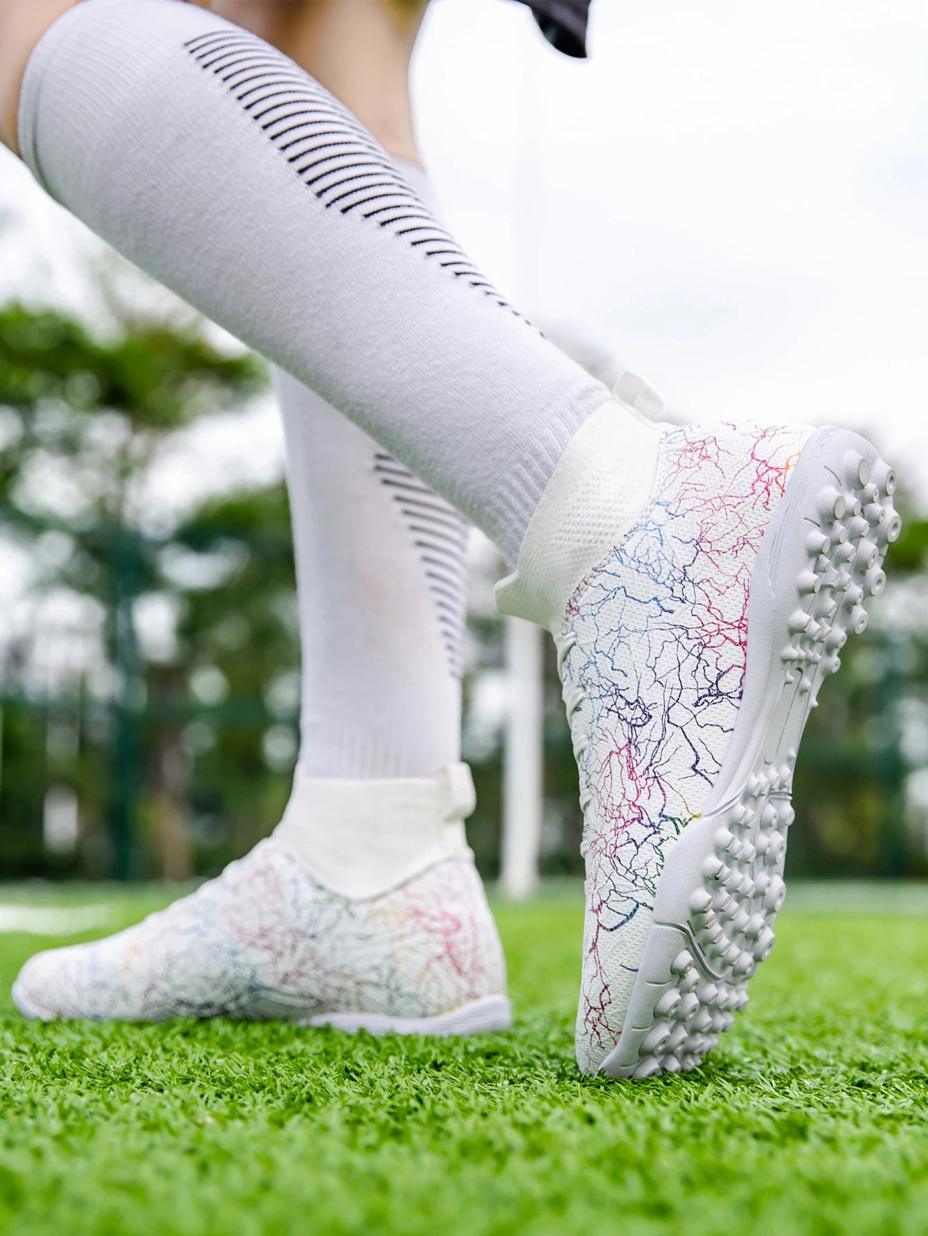 Professional High Top Soccer Shoes for Men, Tf, Broken Nails, Short Nails, Artificial Grass Training, Breathable, Anti Slip