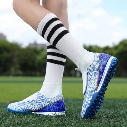 High Quality Turf Soccer Shoes Boys Girls High Top HOOK&LOOP Kids Futsal Sneakers Fashion Green TF Football Boots For Children