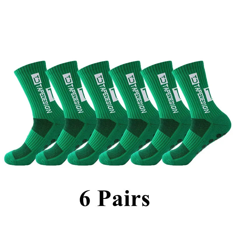 6Pairs/Lot New ANTI SLIP Tapedesign Football Socks Mid Calf Non-Slip Soccer Sport Cycling Sports Mens Sock EU38-44
