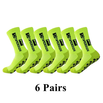 6Pairs/Lot New ANTI SLIP Tapedesign Football Socks Mid Calf Non-Slip Soccer Sport Cycling Sports Mens Sock EU38-44