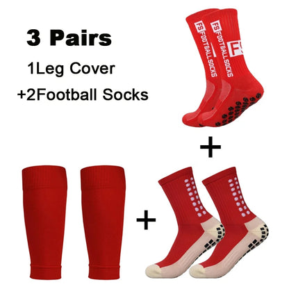 3 Pairs Set Men Grip Soccer Socks and Knee Pads Calf Sleeves Adult Youth Non Slip Leg Shin Guards for Basketball Football Sports