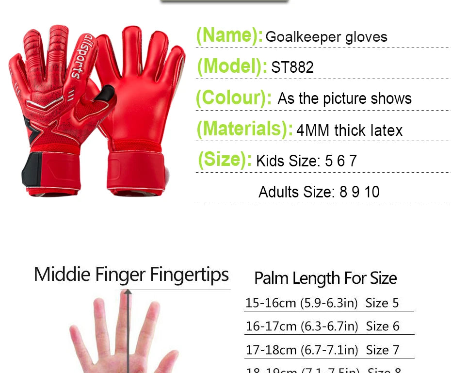 Professional Goalkeeper Gloves Men Women Kids Football Soccer Goalie Gloves 4mm Non-slip Thicken Latex Glove 5 Finger Save Guard