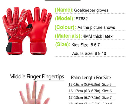 Professional Goalkeeper Gloves Men Women Kids Football Soccer Goalie Gloves 4mm Non-slip Thicken Latex Glove 5 Finger Save Guard