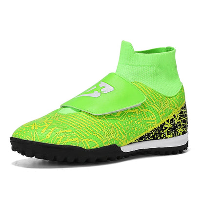High Quality Turf Soccer Shoes Boys Girls High Top HOOK&LOOP Kids Futsal Sneakers Fashion Green TF Football Boots For Children