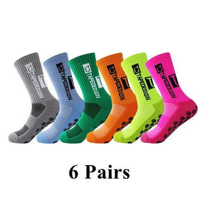 6Pairs/Lot New ANTI SLIP Tapedesign Football Socks Mid Calf Non-Slip Soccer Sport Cycling Sports Mens Sock EU38-44