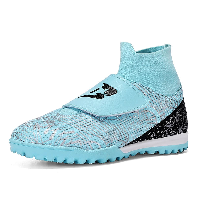High Quality Turf Soccer Shoes Boys Girls High Top HOOK&LOOP Kids Futsal Sneakers Fashion Green TF Football Boots For Children