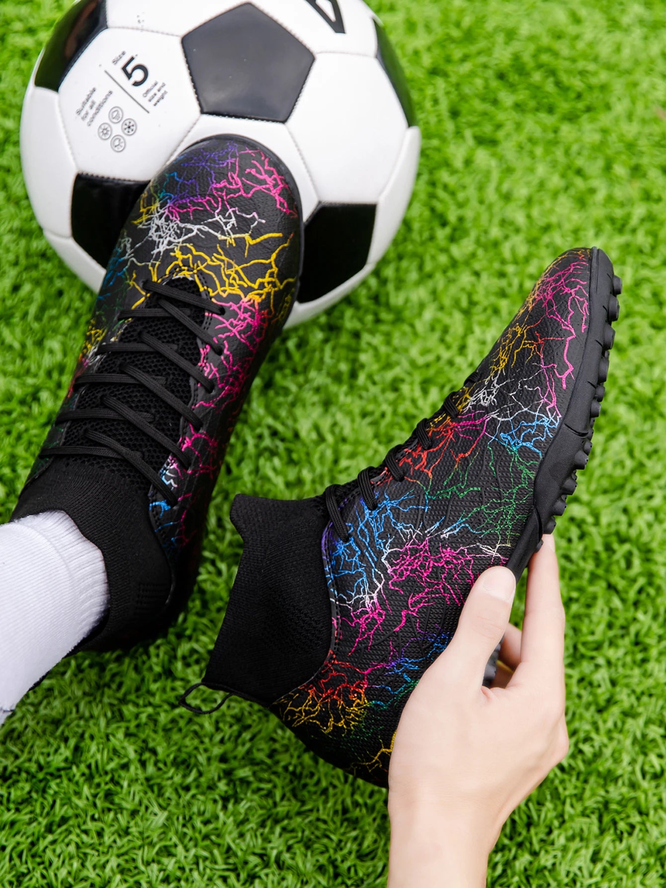 Professional High Top Soccer Shoes for Men, Tf, Broken Nails, Short Nails, Artificial Grass Training, Breathable, Anti Slip