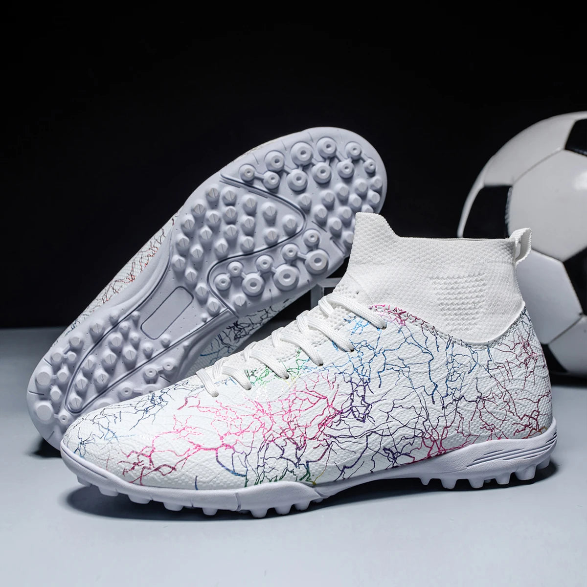 Professional High Top Soccer Shoes for Men, Tf, Broken Nails, Short Nails, Artificial Grass Training, Breathable, Anti Slip