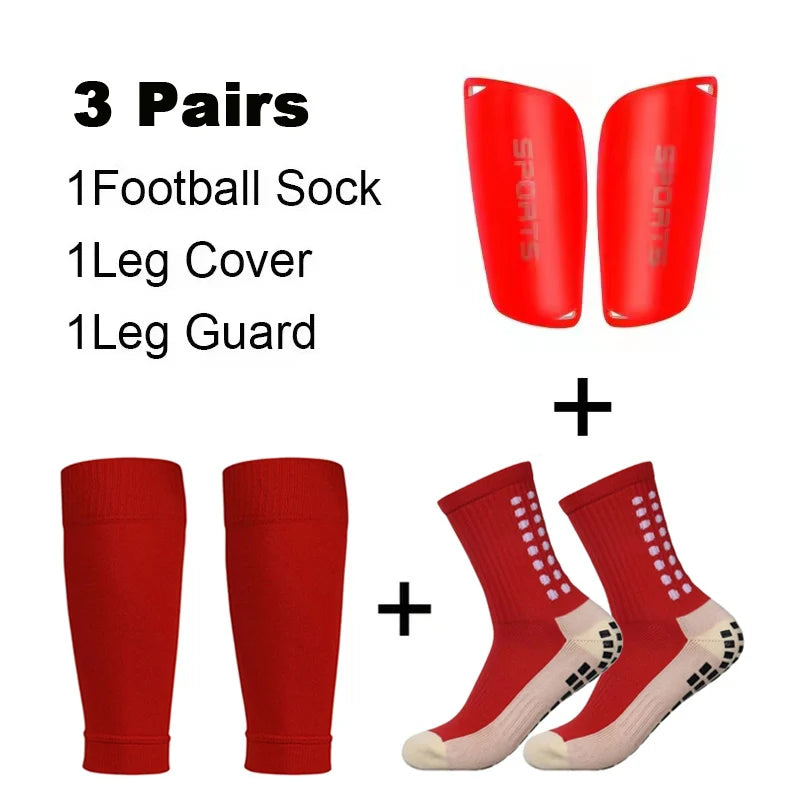 3 Pairs Set Men Grip Soccer Socks and Knee Pads Calf Sleeves Adult Youth Non Slip Leg Shin Guards for Basketball Football Sports