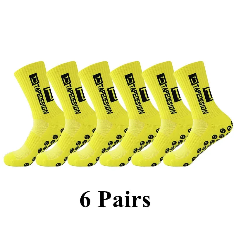 6Pairs/Lot New ANTI SLIP Tapedesign Football Socks Mid Calf Non-Slip Soccer Sport Cycling Sports Mens Sock EU38-44