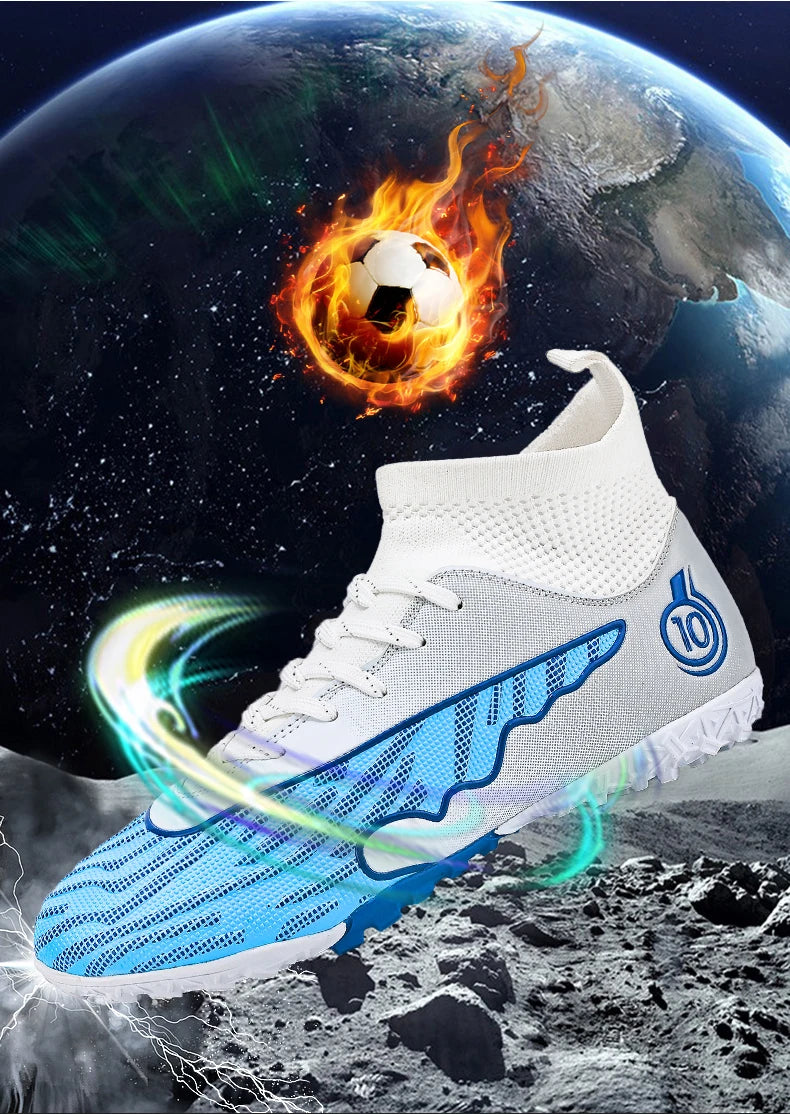 Mens Soccer Cleats Outdoor Lightweight High-Top Training Boots, Professional Athletic Long Spikes and TF Ground Football Shoes