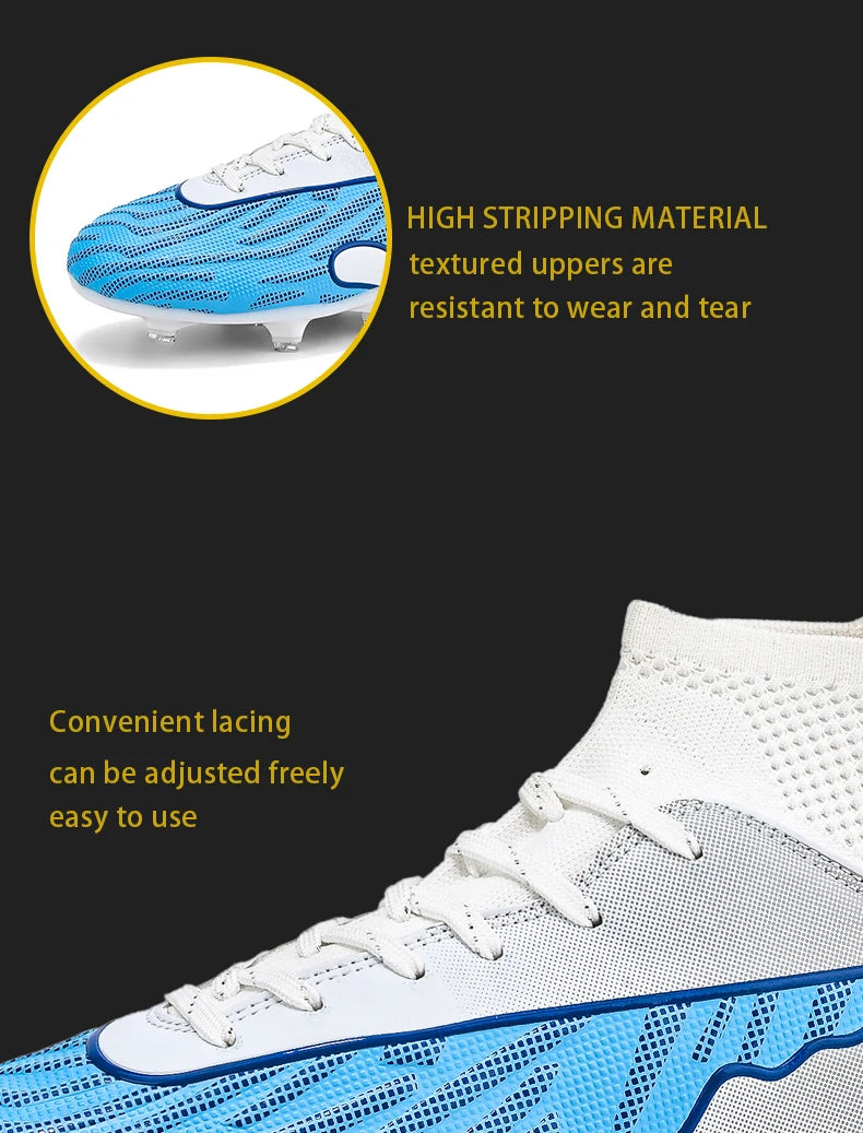Mens Soccer Cleats Outdoor Lightweight High-Top Training Boots, Professional Athletic Long Spikes and TF Ground Football Shoes