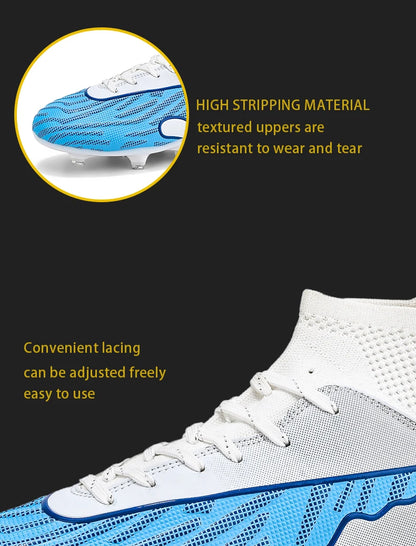 Mens Soccer Cleats Outdoor Lightweight High-Top Training Boots, Professional Athletic Long Spikes and TF Ground Football Shoes