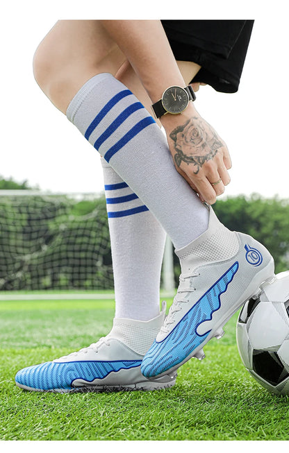 Mens Soccer Cleats Outdoor Lightweight High-Top Training Boots, Professional Athletic Long Spikes and TF Ground Football Shoes
