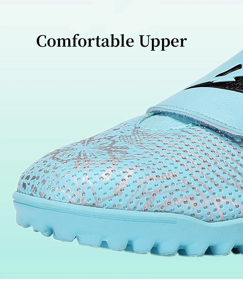 High Quality Turf Soccer Shoes Boys Girls High Top HOOK&LOOP Kids Futsal Sneakers Fashion Green TF Football Boots For Children
