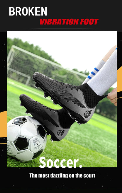 Mens Soccer Cleats Outdoor Lightweight High-Top Training Boots, Professional Athletic Long Spikes and TF Ground Football Shoes
