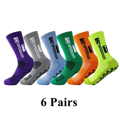 6Pairs/Lot New ANTI SLIP Tapedesign Football Socks Mid Calf Non-Slip Soccer Sport Cycling Sports Mens Sock EU38-44