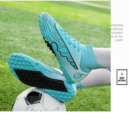 Mens Soccer Cleats Outdoor Lightweight High-Top Training Boots, Professional Athletic Long Spikes and TF Ground Football Shoes