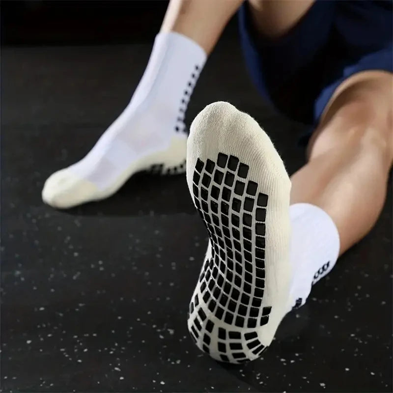 3 Pairs Set Men Grip Soccer Socks and Knee Pads Calf Sleeves Adult Youth Non Slip Leg Shin Guards for Basketball Football Sports